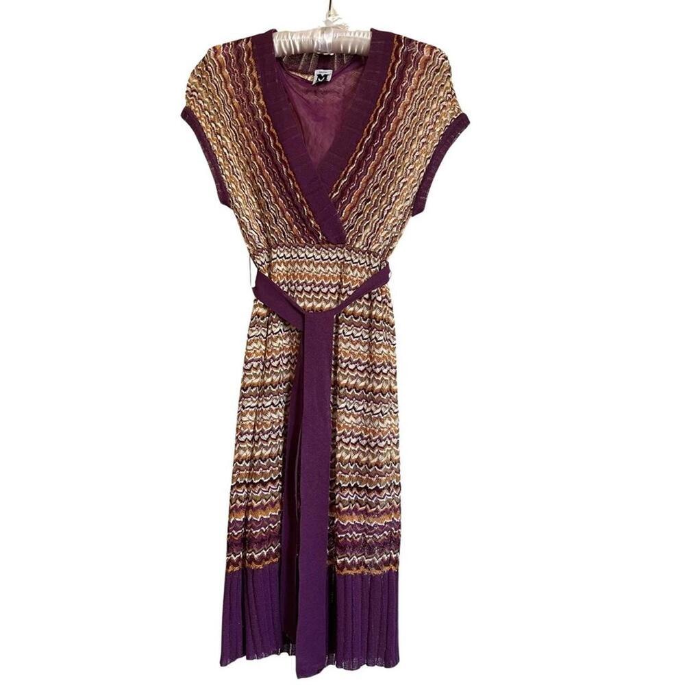 Missoni Purple Multi-Color Knit Belted v-neck Dress
